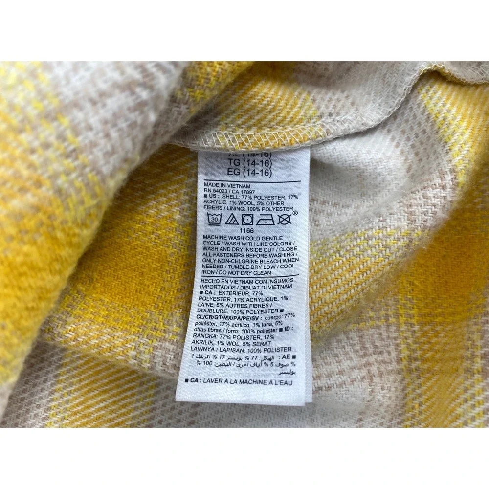 Old Navy Jacket XL Yellow Plaid Excellent Wool Blend Button Front Jacket